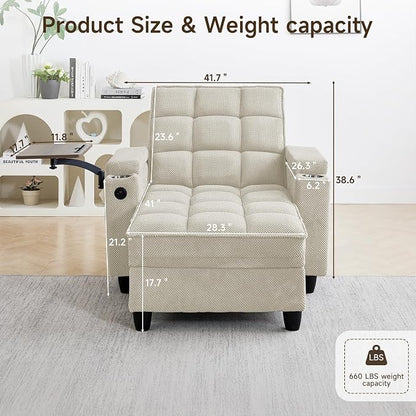 Oversized Recliner Chair with Swivel Tray Table, Modern Tufted Linen Fabric - Image 2