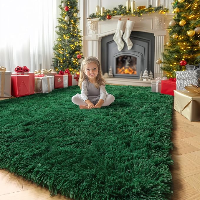 Amdrebio Dark Green Large Furry Rug 6x9 - Image 5