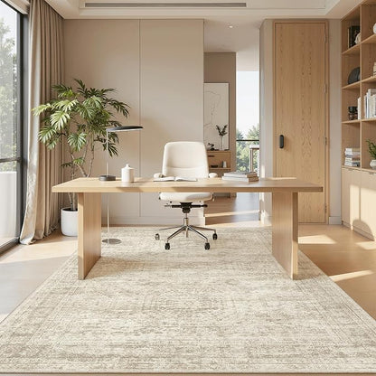 Soalmost 5x8 Area Rugs Beige Low Pile Washable Trendy Faded Style Rug | Vintage - Image 4