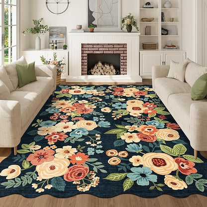 DUKINO 6x9 Area Rugs, Floral Washable Living Room Rug Non Slip, Stain Resistant by DUKINO
