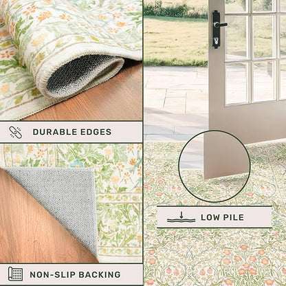 Vintage Washable Beige Green 10x14 Rug - Image 6