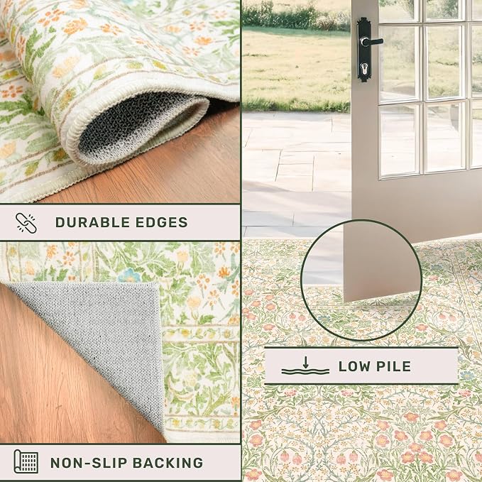 Washable Beige Green 2x10 Runner Rug - Image 6