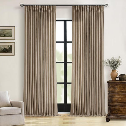 98 Inch Tan Brown Pinch Pleat Memory Trained Light Filter Linen Curtains | Semi by Twodrapes