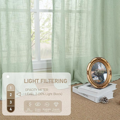 Linen Curtains 48 Inch Length Semi Sheer Light Filtering 2 Panels | Linen - Image 4