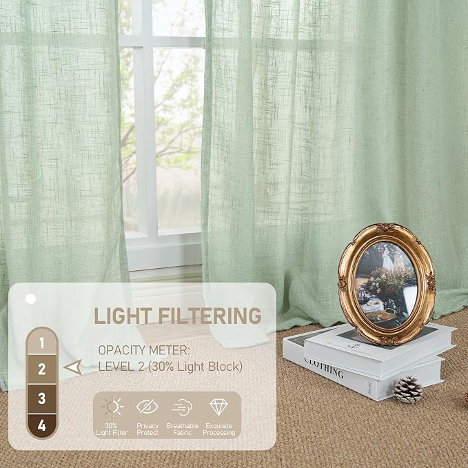 Linen Curtains for Living Room 84 inch Length 2 Panels, Light Filtering Semi - Image 5
