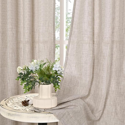 YoungsTex Linen Semi Sheer Curtains 63 Inch Length, Light Filtering Drapes | - Image 8