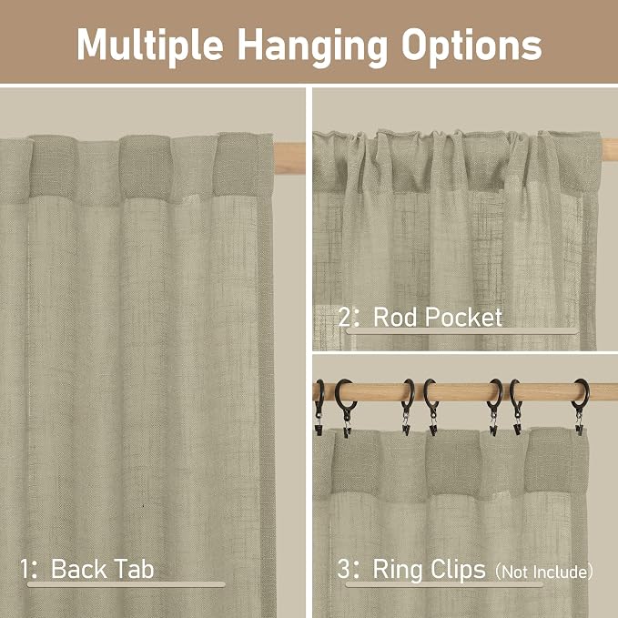 Oatmeal Linen Curtains 54 Inch Length 2 Panels - Image 3