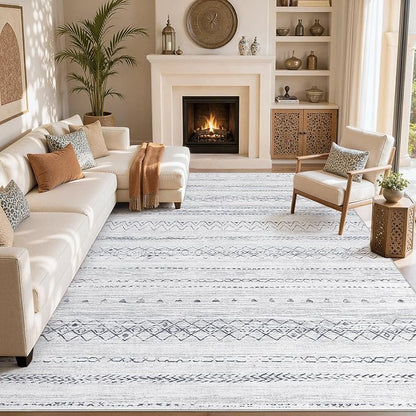 cotiled Boho 7x9 Area Rug for Living Room: Large Moroccan Washable Rug | Stain - Image 8