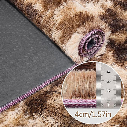 Super Soft Fluffy Living Room Area Rug 3x10 ft Tie-Dyed Brown Shaggy Furry - Image 5
