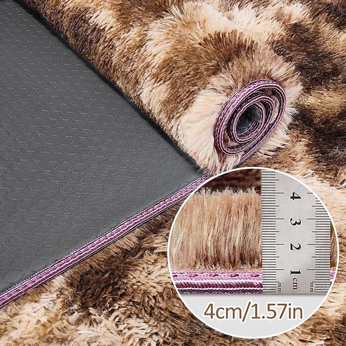 Super Soft Fluffy Living Room Area Rug 2x5 ft Tie-Dyed Brown Shaggy Furry - Image 5