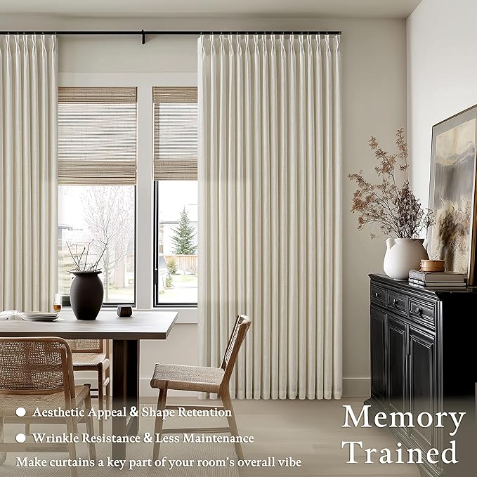 Linen Pleated Light Filtering Curtains Beige Tan 100 Inches Long | Light Tan - Image 2