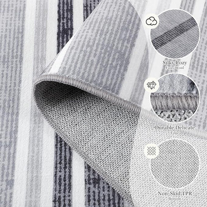 Area Rug 4x6 Grey Rug Washable Rugs Non Slip Low Pile Small Carpet - Image 7