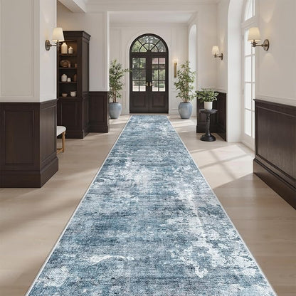 Soalmost Hallway Runner Rug 2'6" x 16' Kitchen Rugs Abstract Blue/Grey | by Soalmost