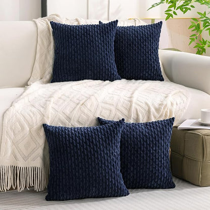 Set of 4 Navy Blue Decorative Throw Pillow Covers 24x24 Inch Corduroy Pillow - Image 6