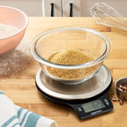 Amazon Basics Digital Kitchen Scale with LCD Display, Batteries Included, Weighs up to 11 pounds, Black and Stainless Steel