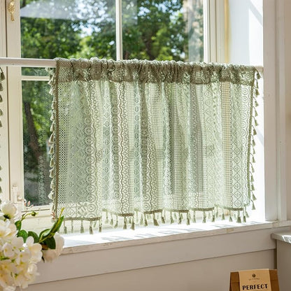 Sutuo Home Sage Green Sheer Boho Short Curtains Valance by SutuoHome