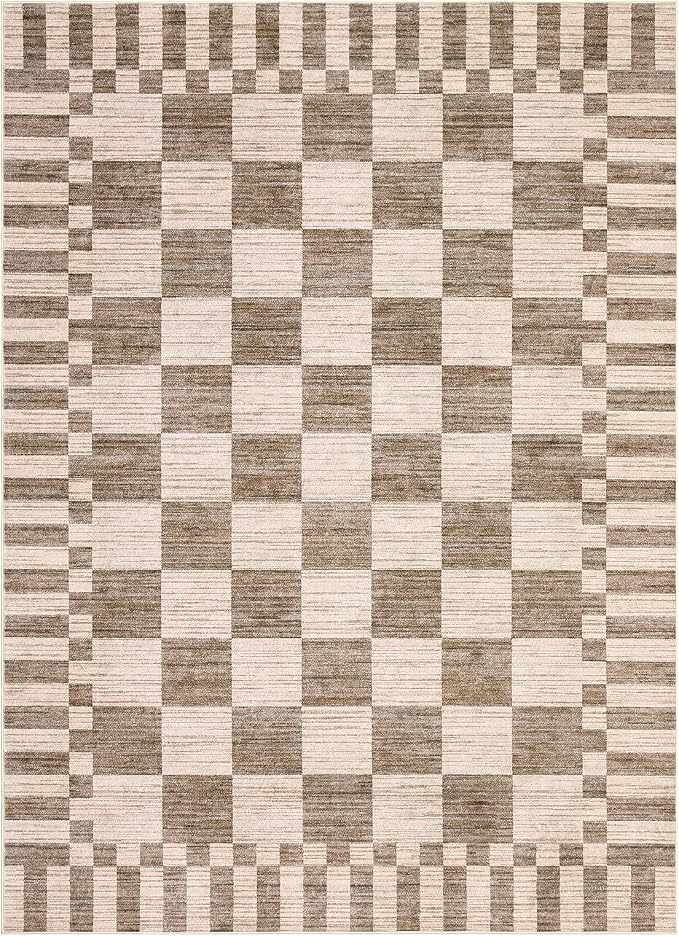 GarveeHome Brown Checkered Rug 5x7 Area Rugs Washable Living Room 5x7 Rug | - Image 4