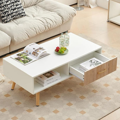 Coffee Table with Storage, Mid Century Boho Wood Center Table with Open Storage - Image 3