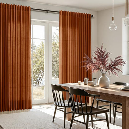 Rust Linen Curtains for Living Room 72 Inches Long Light Filtering Semi Sheer - Image 8