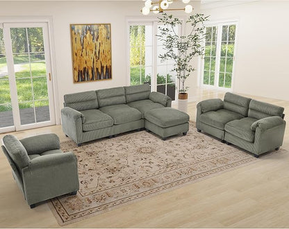 HAOMARKETS Corduroy Sofa Set, Upholstered Ottoman, and 3-Seater Couch - Image 7