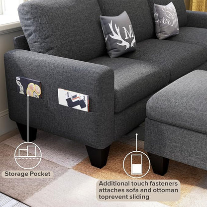 78" Sectional Sofa Couches for Living Room, Dark Grey Convertible L Shaped Couch - Image 6