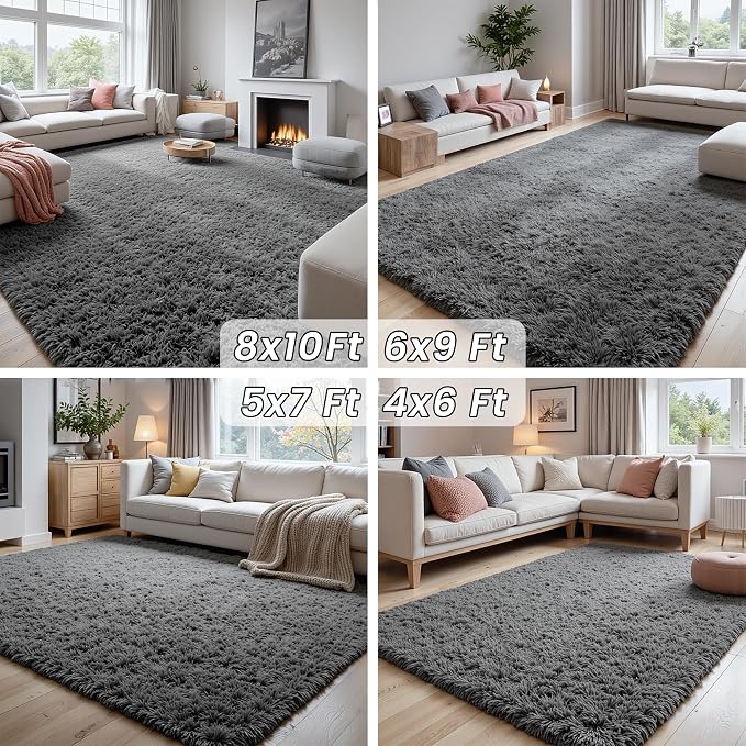 6x9 Fluffy Shag Area Rugs for Living Room Bedroom: Soft Plush Carpet Grey | - Image 7