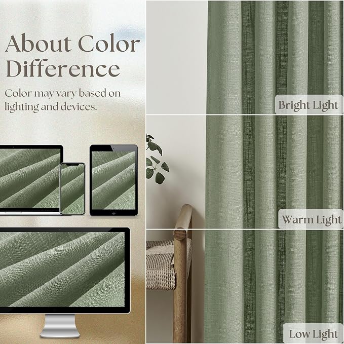 Sage Green Pinch Pleated Linen Light Filtering Curtains 80 Inches Long | Semi - Image 4