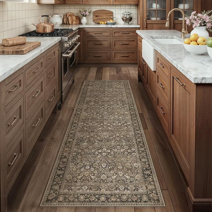 2'6''x12' Brown Vintage Floral Washable Runner Rug - Image 3