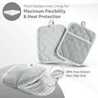 Casa Platino 8-Piece Mini Oven Mitt & Pot Holder Set – 500°F Heat Resistant with Silicone Grip, Includes 2 Kitchen Towels & 2 Dish Cloths for Drying – Non-Slip, Durable, Machine Washable – Grey