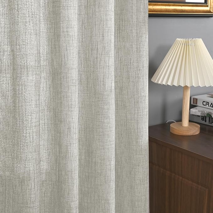 YoungsTex Light Grey Linen Semi Sheer Curtains 42X63 Inch Length 2 Panels | - Image 9