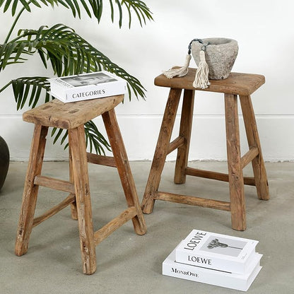 Artissance Vintage Wooden Stool, Solid Natural Wood 12–20" W x 6–9" D x 18–22" H - Image 10