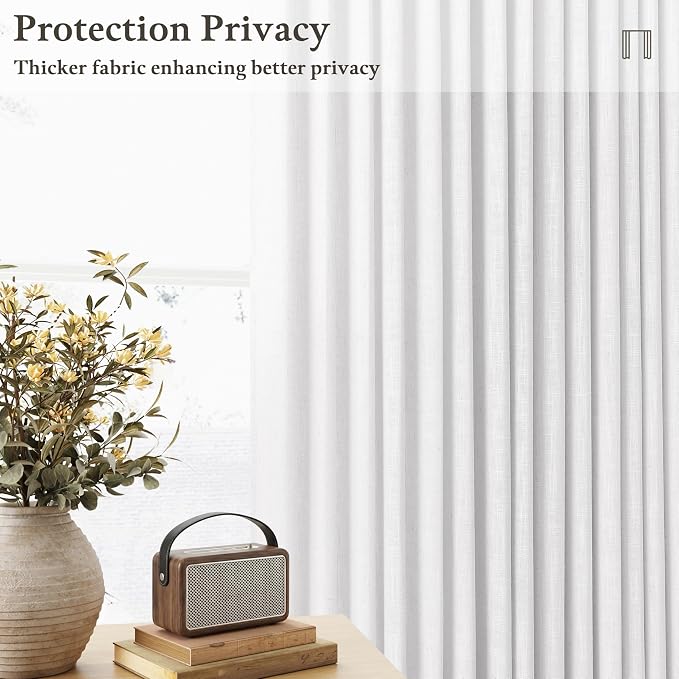 Extra Long Semi Sheer Pinch Pleat Linen Modern Curtains Snow White 50Wx120L | - Image 6