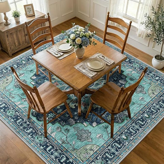 RELEANY Washable Area Rug, Square 7'x7', Teal | Non-Slip, Water Repellent by RELEANY