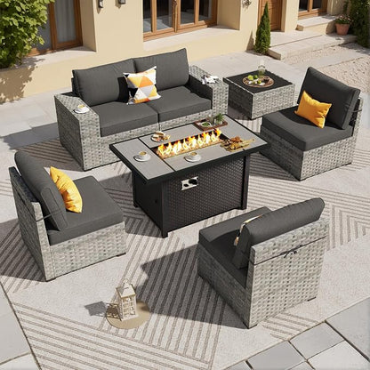 ovios 7 Pieces Patio Furniture Set, Outdoor Wicker Sectional Sofa by OVIOS