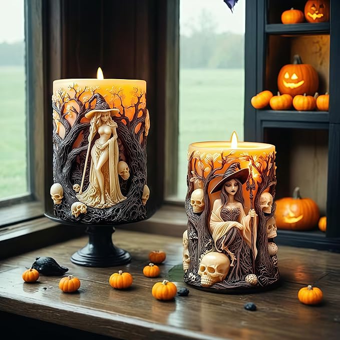 Witch Cylinder Silicone Candle Mold for Candle Making,Pillar Casting Silicone Molds for Resin Casting,Scented Candle, Soap,Silicone Molds for Home Decor,Resin Craft Gifts (B)