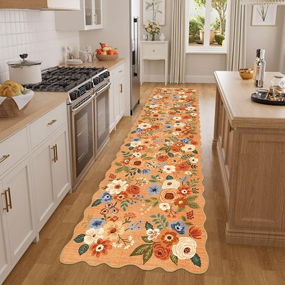 DUKINO 2x8 Washable Runner Rug, Floral Non Slip Kitchen Runner Rug, Soft Throw by DUKINO