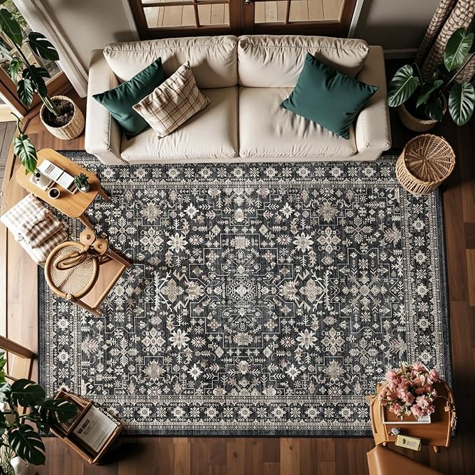 Grey Area Rug 9x12 for Living Room Bedroom | Low Pile; Non Slip;Machine - Image 6