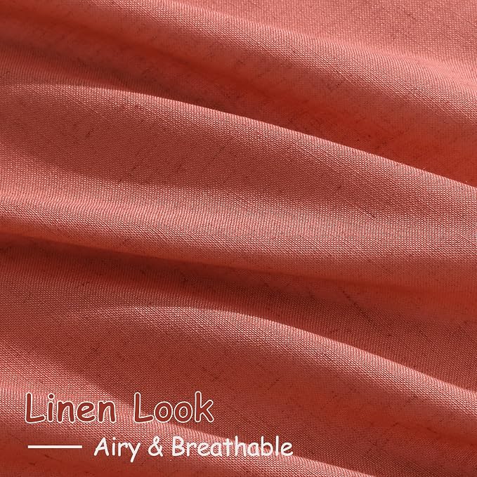 Coral Linen Curtains 120 Inches Long 2 Panels Set Back Tab Loop Pocket Light - Image 4