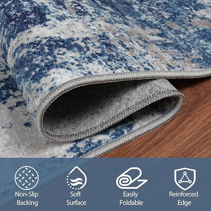 8x10 Area Rugs for Living Room Washable Bedroom Dining Room Blue Grey White | - Image 3