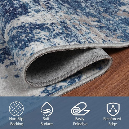 9x12 Area Rugs for Living Room Washable Bedroom Dining Room Blue Grey White | - Image 3