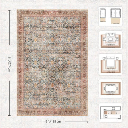 6x9 Area Rugs - Washable Vintage Retro Living Room Rug, Soft Ultra Thin Non - Image 2