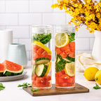 Glass Water Bottles - 4 Pack Wide Mouth Juice Bottles with Clear Lids for Juicing, Smoothies, Fruit Water, Teas, Beverage Storage - 16oz, Leakproof, Reusable, Borosilicate