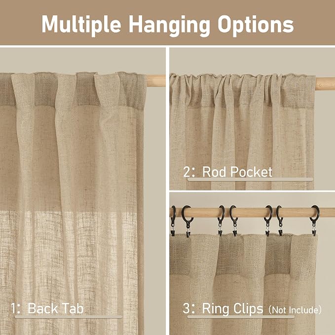 Brown Sheer Linen Curtains 45 Inches Long 2 Panels, 52 x 45 Inch | Light - Image 3