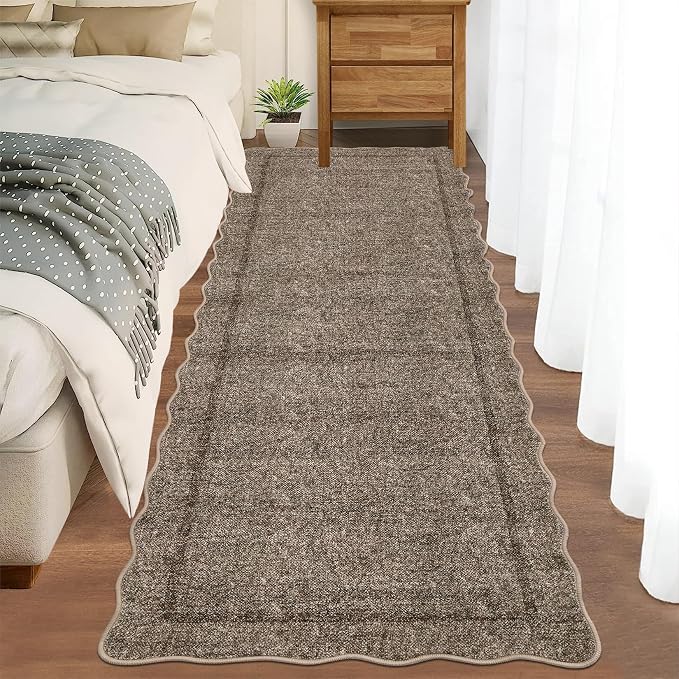 GarveeHome Scalloped Washable Runner Rug 2x6 Non Slip Kitchen Rug, Taupe | - Image 3