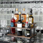 KLM Coffee Syrup Organizer, 2 Tier Wooden Small Display Shelf (6 Bottle Capacity),Syrup Bottle Sturdy Holder for Coffee Bar, Kitchen Countertop Syrups, Condiments and Wine
