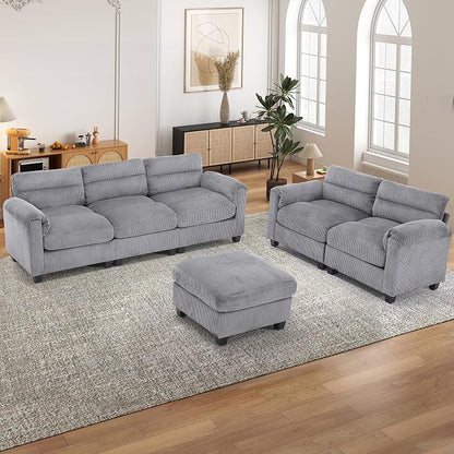 HAOMARKETS Corduroy 3-Piece Sofa Set, Upholstered Ottoman, Loveseat 2-Seater - Image 7
