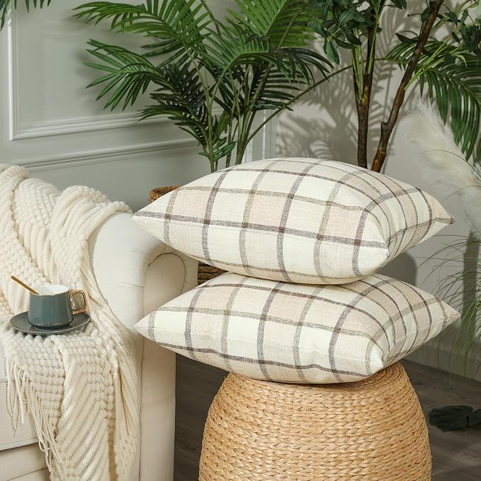 Stellhome Pack of 2 Fall Lumbar Linen Buffalo Check Throw Pillow Covers Autumn - Image 2