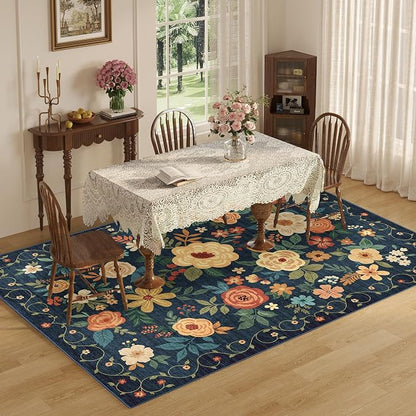 DUKINO 8x10 Area Rugs, Floral Washable Living Room Rug Non Slip, Stain Resistant - Image 5