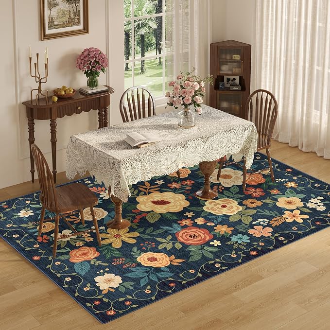 DUKINO 9x12 Area Rug for Living Room, Washable Rug Non Slip, Low Pile, Floral - Image 5