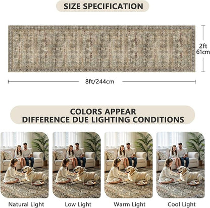 2x8 Hallway Runner Rug, Washable Vintage Retro Long Runner Rugs - Image 2